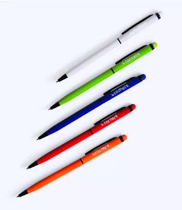 Kovové guličkové pero s čiernymi akcentmi so stylusom