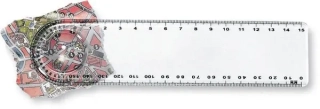 Pravítko 15 cm s lupou a uhlomerom, transparentná